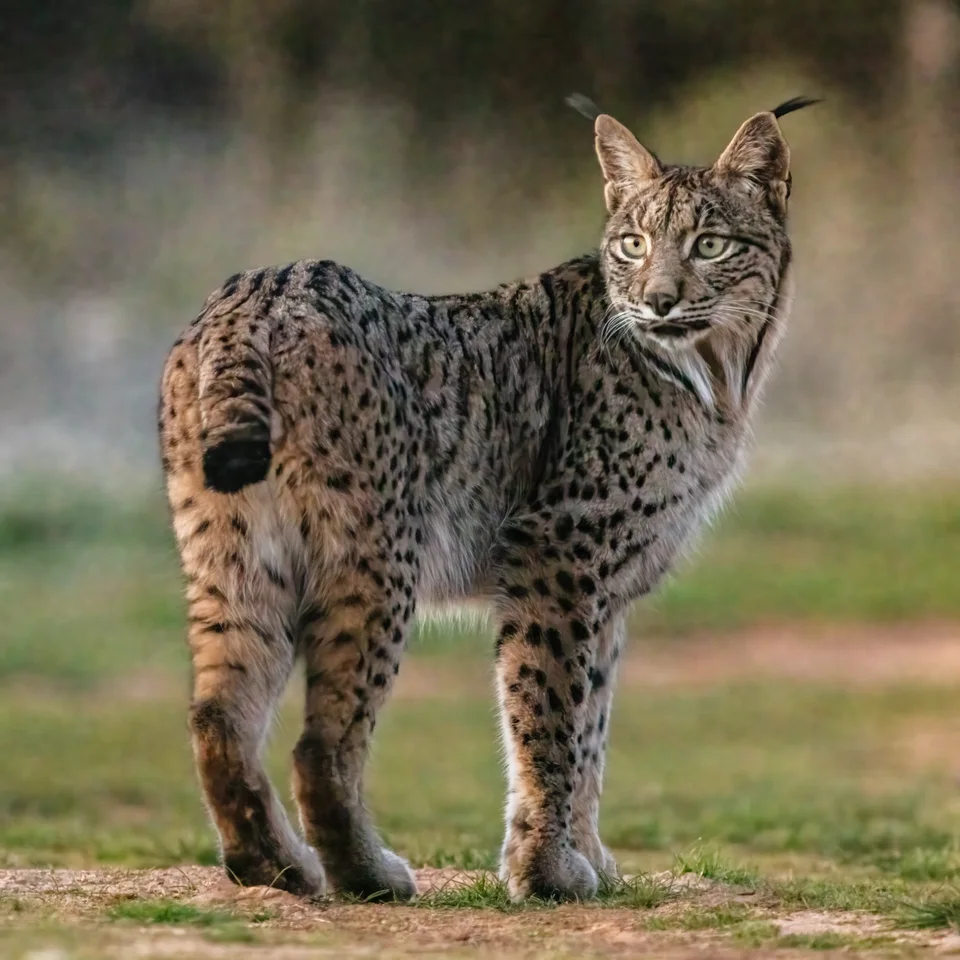 Lince ibérico de pie en Almuradiel, Ciudad Real